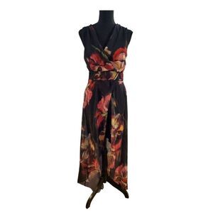 Rinascimento Floral Side-Slit Maxi Dress Black Red Multicolor Women’s